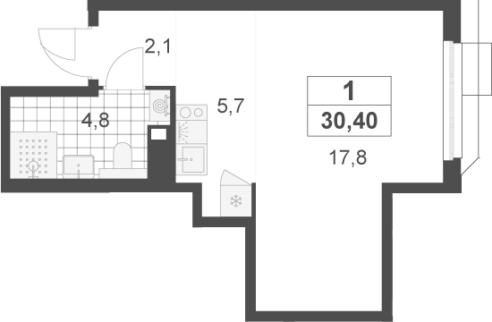 Студия, 30.4 м², 10/22 этаж, ЖК «Скандинавия»