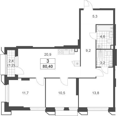 4+ комнаты, 79.2 м², 2/23 этаж, ЖК «Южные сады»