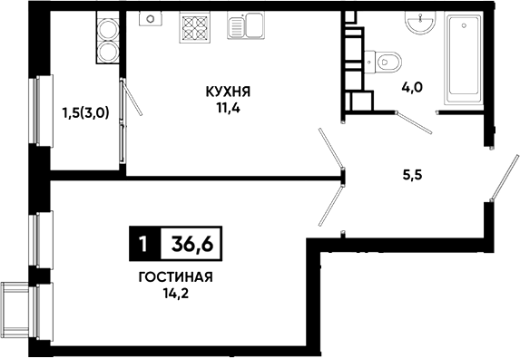 1-комн. Резиденция Софи