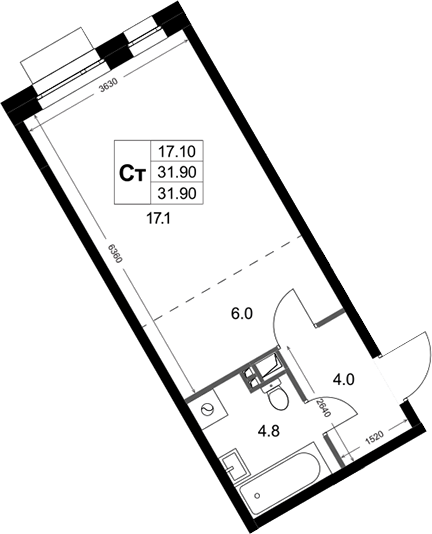Студия, 31.9 м², 3/3 этаж, ЖК «Кореневский Форт 2.3»