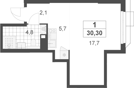 Студия, 30.3 м², 8/22 этаж, ЖК «Скандинавия»