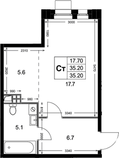 Студия, 35.2 м², 2/3 этаж, ЖК «Кореневский Форт 2.3»