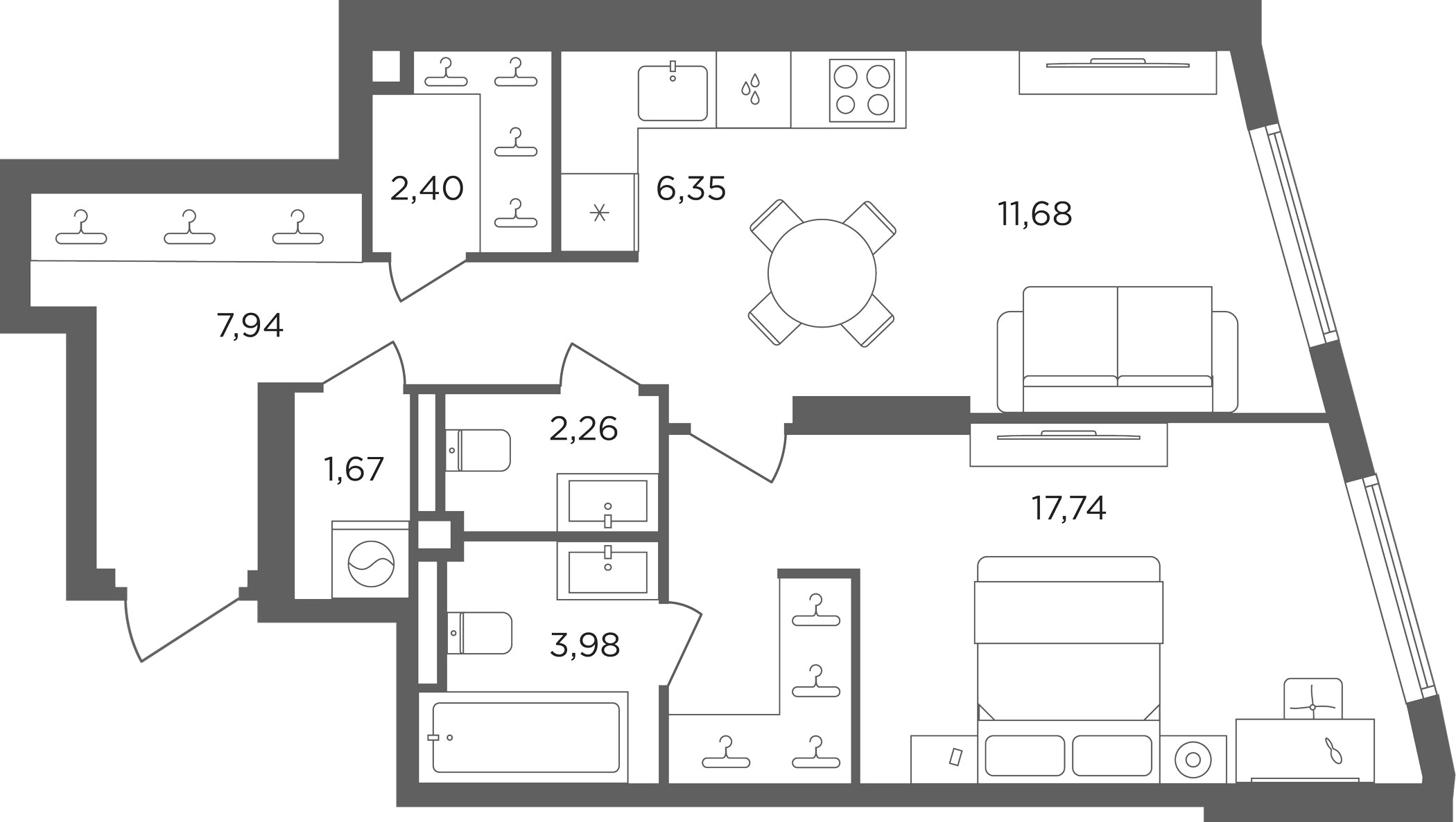 2-комн., 54.02 м², 8/30 этаж, ЖК «Сикрет Гарден»