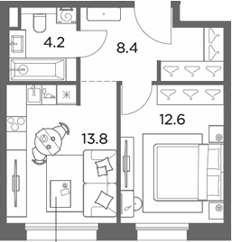 1-комн., 39 м², 4/6 этаж, ЖК «Станиславский»
