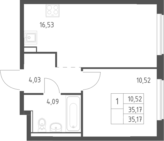 2-комн., 35.17 м², 9/12 этаж, ЖК «Егорово парк»