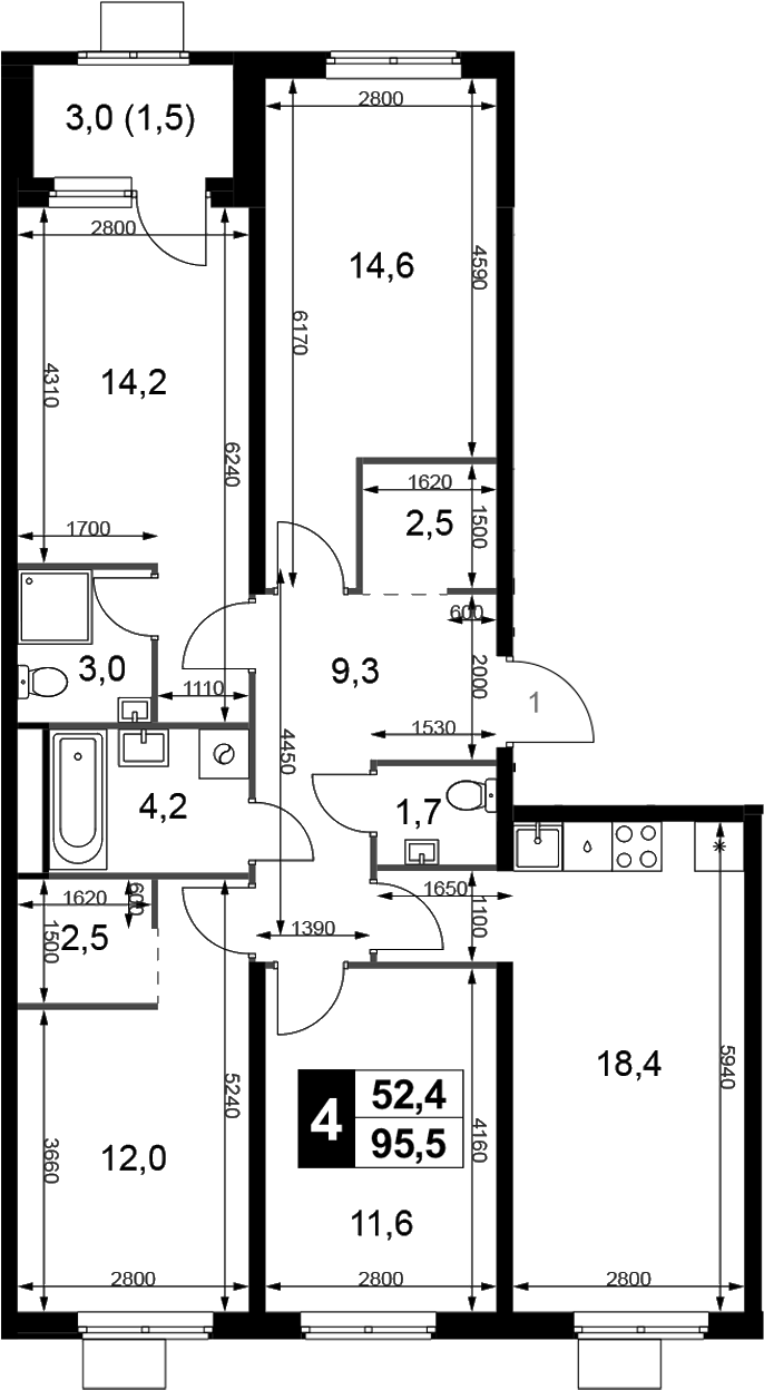 4+ комнаты, 94 м², 3/6 этаж, ЖК «1-й Химкинский»