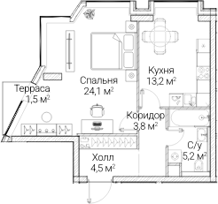 1-комн., 50.06 м², 53/60 этаж, ЖК «СЕЗАР БУДУЩЕЕ»