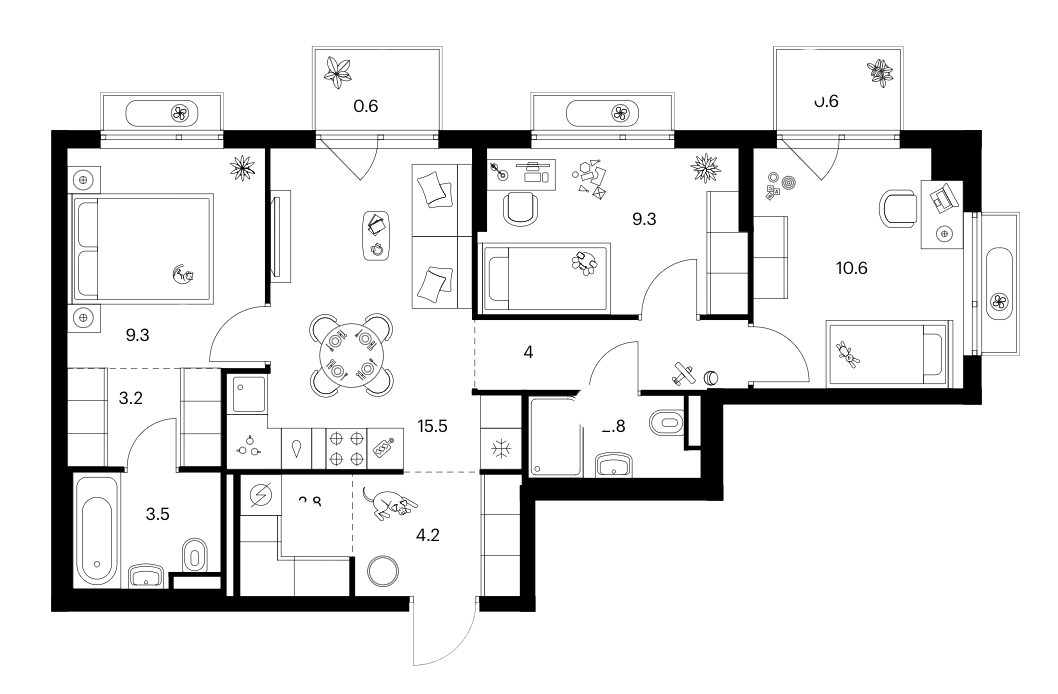 3-комн. Зеленый парк