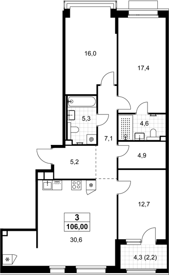 4+ комнаты, 103.8 м², 7/8 этаж, ЖК «Хольм»