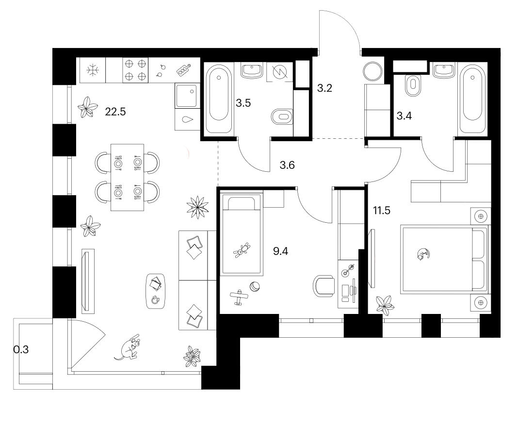 2-комн., 57.1 м², 4/10 этаж, ЖК «Строгино 360»