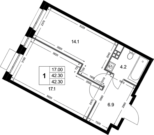 1-комн., 42.3 м², 3/3 этаж, ЖК «Кореневский Форт 2.3»
