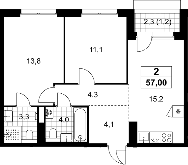 3-комн., 55.8 м², 17/17 этаж, ЖК «Деснаречье»