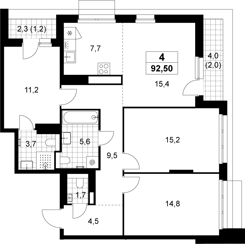 4+ комнаты, 89.3 м², 15/15 этаж, ЖК «Деснаречье»