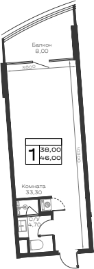 Студия, 38 м², 2/9 этаж, ЖК «Хако»