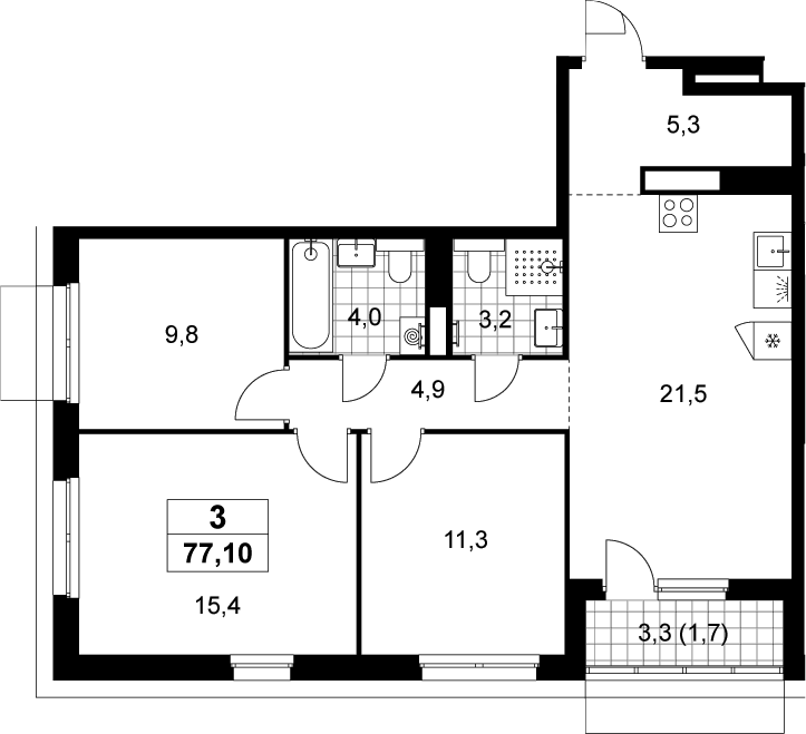 4+ комнаты, 75.4 м², 14/15 этаж, ЖК «Деснаречье»
