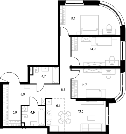 4+ комнаты, 97.6 м², 27/43 этаж, ЖК «Адмирал»