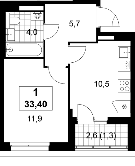 1-комн., 32.1 м², 4/15 этаж, ЖК «Деснаречье»