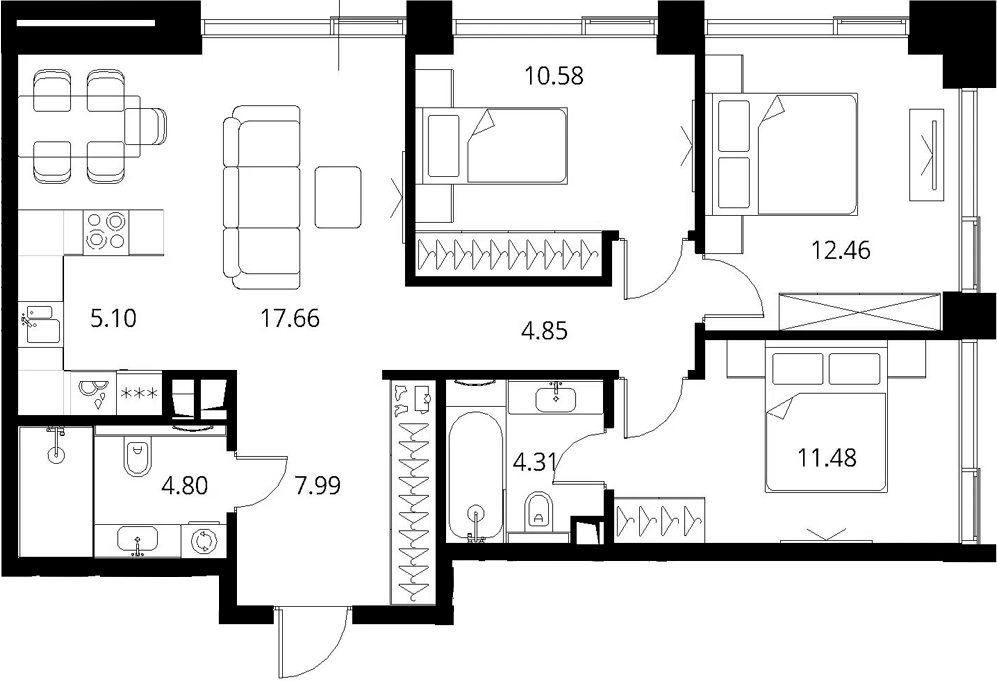4+ комнаты, 79.22 м², 8/10 этаж, ЖК «Сити Бэй»