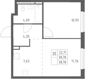 2-комн., 38.78 м², 5/17 этаж, ЖК «Мытищи Парк»