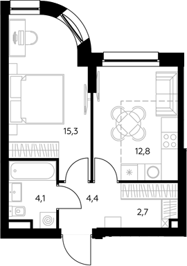 1-комн., 39.6 м², 4/43 этаж, ЖК «Адмирал»