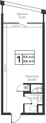 Студия, 33.4 м², 2/6 этаж, ЖК «Хако»