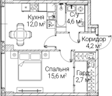 1-комн., 39.1 м², 22/41 этаж, ЖК «СЕЗАР БУДУЩЕЕ»