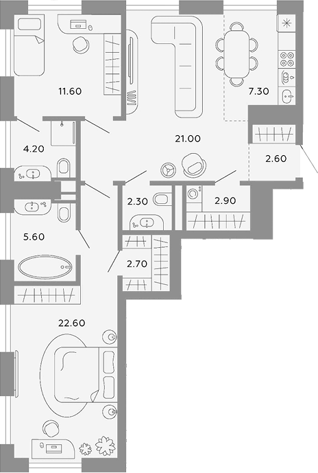 3-комн., 82.8 м², 2/9 этаж, ЖК «Тессинский, V»