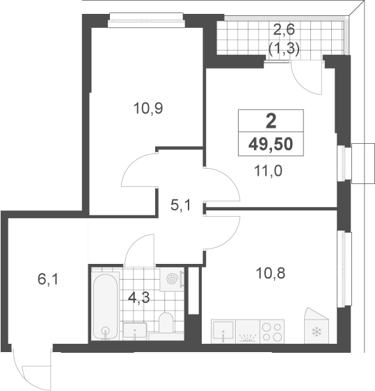 2-комн., 48.2 м², 6/22 этаж, ЖК «Скандинавия»