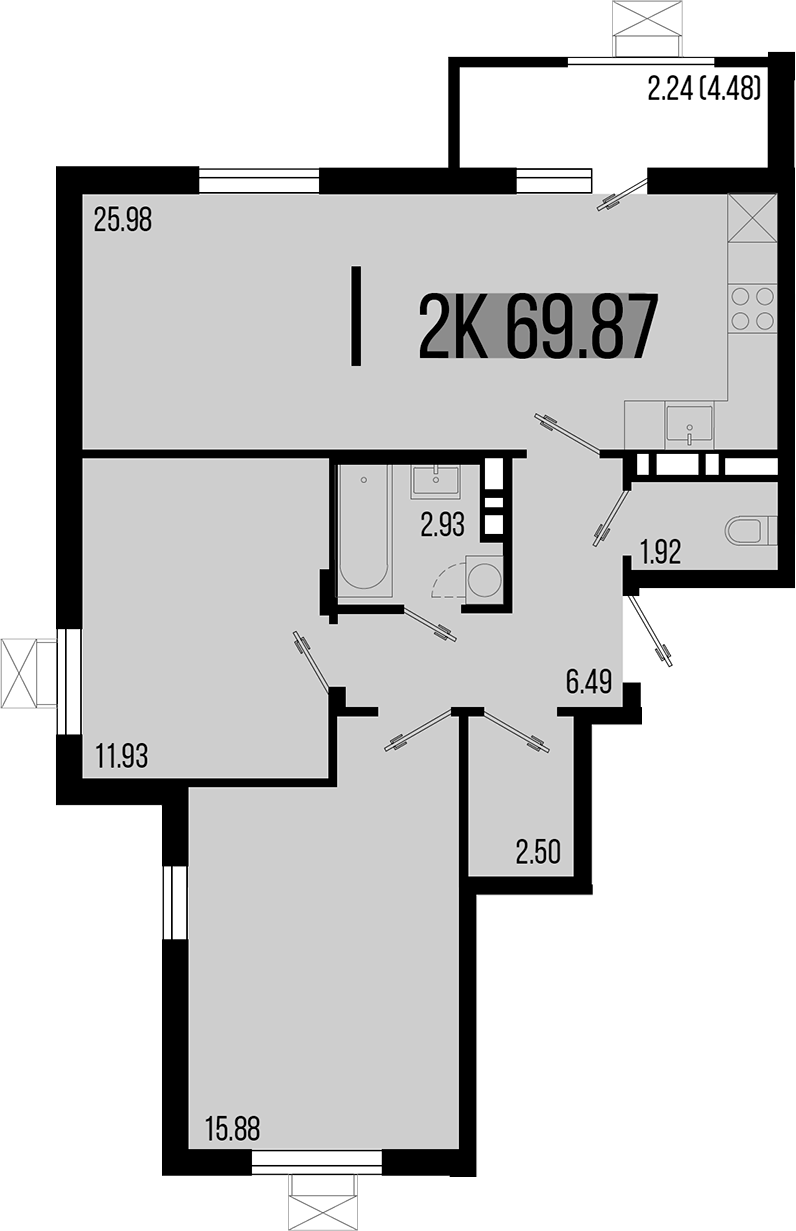 2-комн. квартира, 67.63 м² в ЖК Цветной бульвар — фото 2