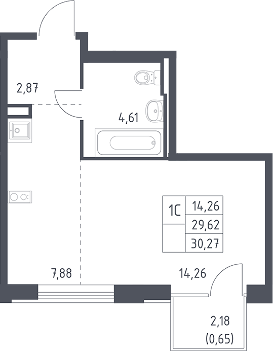 Студия, 29.62 м², 8/12 этаж, ЖК «Рублевский квартал»