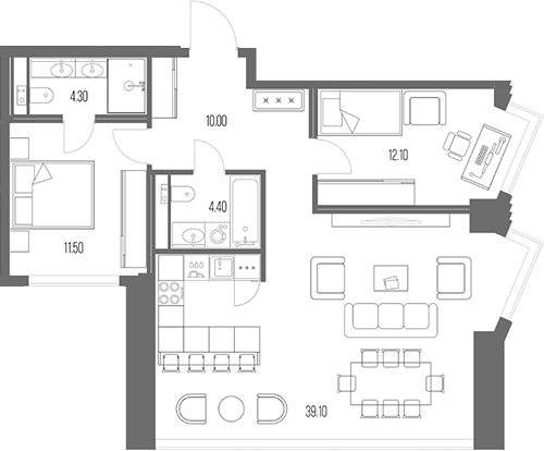 2-комн., 81.4 м², 17/54 этаж, ЖК «Северный Порт»