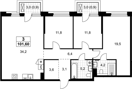 4+ комнаты, 99.8 м², 4/15 этаж, ЖК «Хольм»