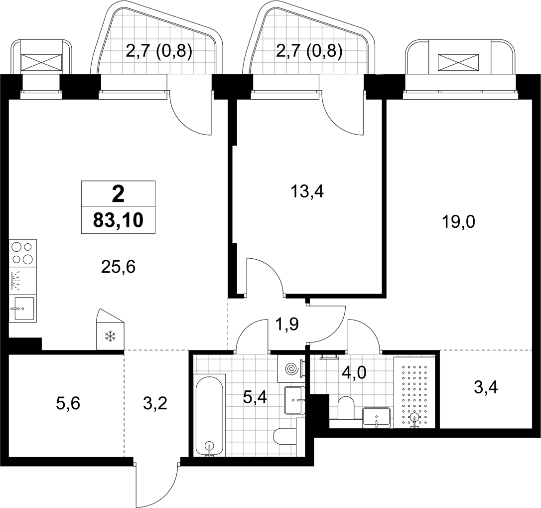 3-комн., 81.5 м², 3/6 этаж, ЖК «Хольм»