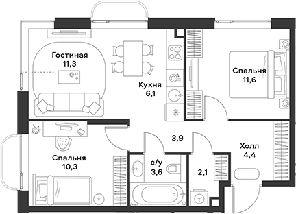3-комн. АЛИА