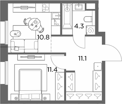 1-комн., 37.6 м², 5/6 этаж, ЖК «Станиславский»