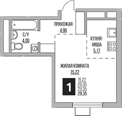 Студия, 29.35 м², 2/12 этаж, ЖК «Гранель Мытищи»