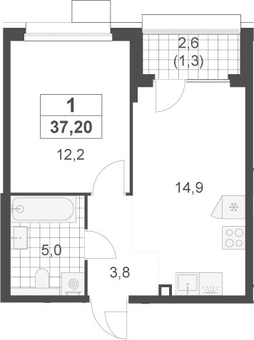 1-комн., 35.9 м², 2/17 этаж, ЖК «Скандинавия»