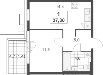 1-комн., 35.9 м², 21/23 этаж, ЖК «Южные сады»