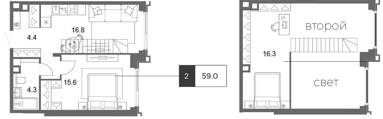 3-комн., 59 м², 19/19 этаж, ЖК «ОМ Ботанический»