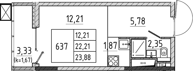 Студия, 22.21 м², 9/17 этаж, ЖК «Поварово-Молодежный-2»