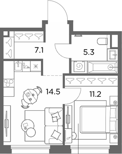 1-комн., 38.1 м², 1/6 этаж, ЖК «Станиславский»