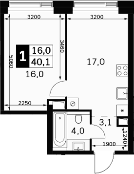 2-комн., 40.1 м², 21/40 этаж, ЖК «Амбер Сити»