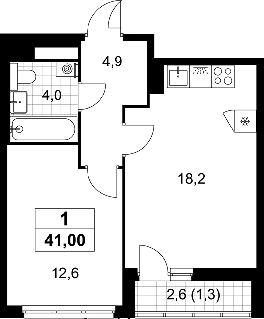 2-комн., 39.7 м², 10/12 этаж, ЖК «Деснаречье»
