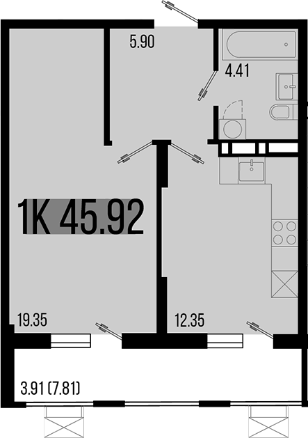 1-комн. квартира, 42.01 м² в ЖК Цветной бульвар — фото 2