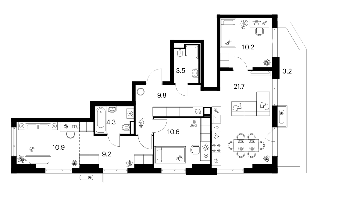 3-комн., 80.2 м², 12/14 этаж, ЖК «Зеленый парк»