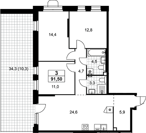 4+ комнаты, 81.2 м², 3/16 этаж, ЖК «Прокшино»