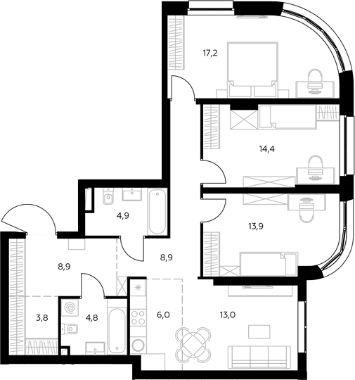 4+ комнаты, 95.5 м², 8/43 этаж, ЖК «Адмирал»