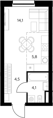 Студия, 28.8 м², 26/43 этаж, ЖК «Адмирал»