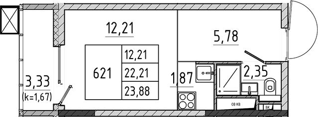 Студия, 22.21 м², 7/17 этаж, ЖК «Поварово-Молодежный-2»