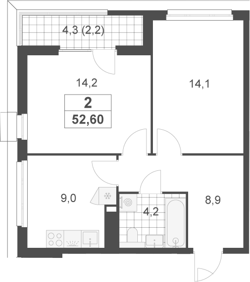 2-комн., 50.4 м², 15/17 этаж, ЖК «Скандинавия»